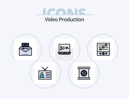 Ilustración de Video Production Line Filled Icon Pack 5 Icon Design. video. game. newsletter. disk - Imagen libre de derechos
