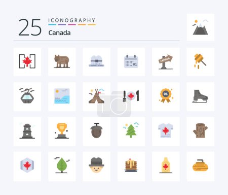 Téléchargez les illustrations : Canada 25 Flat Color icon pack including location. canada. cap. day. calendar - en licence libre de droit