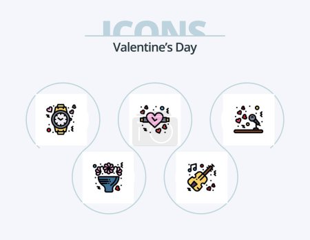 Ilustración de Valentines Day Line Filled Icon Pack 5 Icon Design. lovers. dinner. love. love. balloon - Imagen libre de derechos
