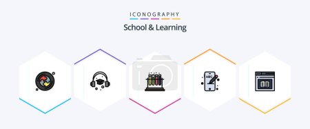 Illustration for School And Learning 25 FilledLine icon pack including web. e-learning. test. diploma. phone - Royalty Free Image