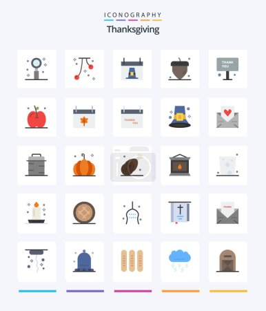 Illustration for Creative Thanks Giving 25 Flat icon pack  Such As thanksgiving. acorn. fall. pilgrim. dinner - Royalty Free Image