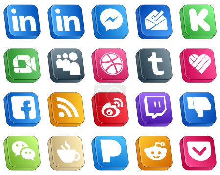 Illustration for 20 High Quality Isometric 3D Social Media Icons such as facebook. google meet. likee and dribbble icons. Professional and high-definition - Royalty Free Image