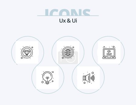 Illustration for Ux And Ui Line Icon Pack 5 Icon Design. programming. code. grid. solution. light bulb - Royalty Free Image