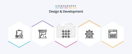 Illustration for Design and Development 25 Line icon pack including development. coding. development. rule. development - Royalty Free Image