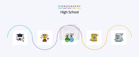 Illustration for High School Line Filled Flat 5 Icon Pack Including . study timetable. lab. study time. tool - Royalty Free Image