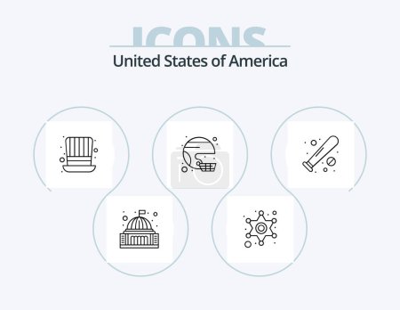 Ilustración de Usa Line Icon Pack 5 Icon Design. wisconsin. states. police. map. flag - Imagen libre de derechos