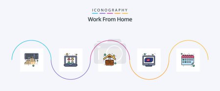 Téléchargez les illustrations : Work From Home Line Filled Flat 5 Icon Pack Including web. internet. video. communication. work home - en licence libre de droit