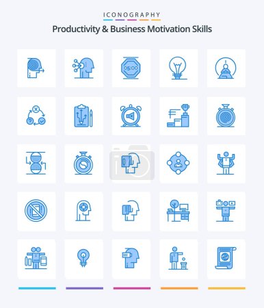 Illustration for Creative Productivity And Business Motivation Skills 25 Blue icon pack  Such As lightbulb. innovation. human. idea. work - Royalty Free Image