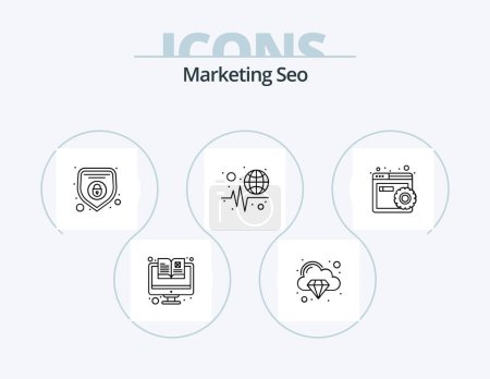 Illustration for Marketing Seo Line Icon Pack 5 Icon Design. internet. online. campaign. magazine. catalogue - Royalty Free Image