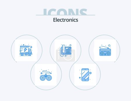 Téléchargez les illustrations : Electronics Blue Icon Pack 5 Icon Design. . media. packet. communication. telephone - en licence libre de droit