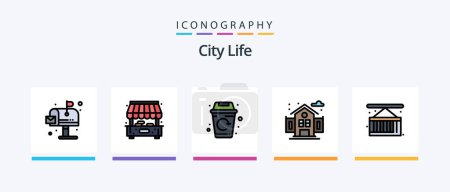 Téléchargez les illustrations : City Life Line Filled 5 Icon Pack Including city life. balloon. life. air balloon. life. Creative Icons Design - en licence libre de droit