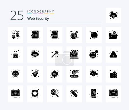 Illustration for Web Security 25 Solid Glyph icon pack including virus. bomb. document. download. cyber - Royalty Free Image