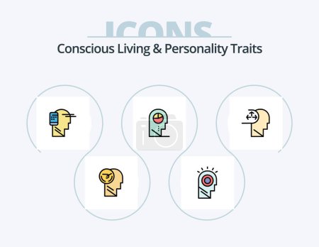 Illustration for Concious Living And Personality Traits Line Filled Icon Pack 5 Icon Design. minded. inner. brain. human. unlock - Royalty Free Image
