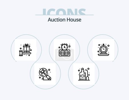 Illustration for Auction Line Icon Pack 5 Icon Design. history. art. scales. frame. money - Royalty Free Image