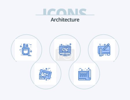 Illustration for Architecture Blue Icon Pack 5 Icon Design. floor. blue. paper. monitor. tools - Royalty Free Image