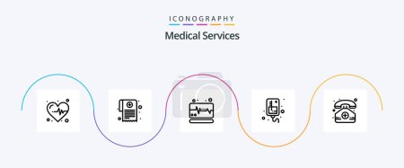 Illustration for Medical Services Line 5 Icon Pack Including phone. medical. monitor. hospital. iv - Royalty Free Image