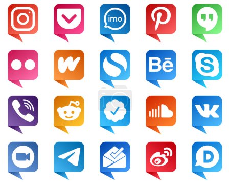 Illustration for Chat bubble style Social Media Brand Icons 20 pack such as chat. behance. pinterest. simple and wattpad icons. Fully editable and unique - Royalty Free Image