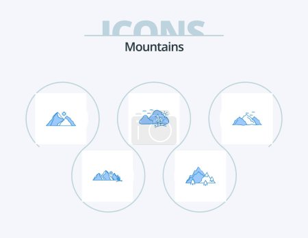 Illustration for Mountains Blue Icon Pack 5 Icon Design. . . nature. birds. hill - Royalty Free Image