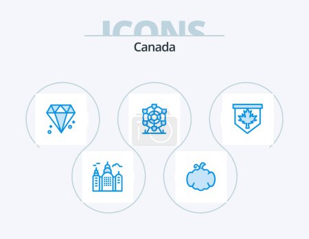 Illustration for Canada Blue Icon Pack 5 Icon Design. sign. leaf. canada. tag. wheel - Royalty Free Image