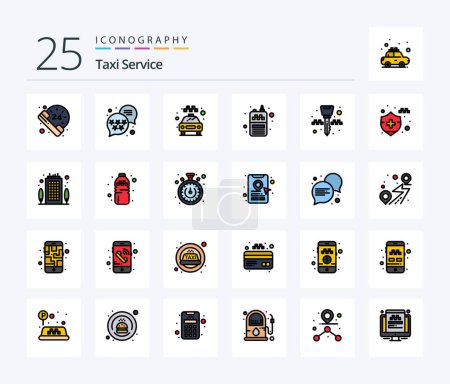 Illustration for Taxi Service 25 Line Filled icon pack including taxi. ignition key. transport. equipment. receiver - Royalty Free Image