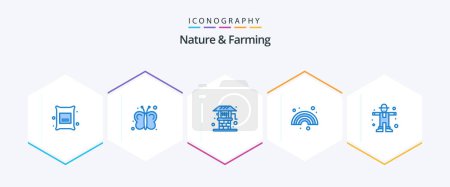 Téléchargez les illustrations : Nature And Farming 25 Blue icon pack including farming. rainbow. agriculture. line. color - en licence libre de droit
