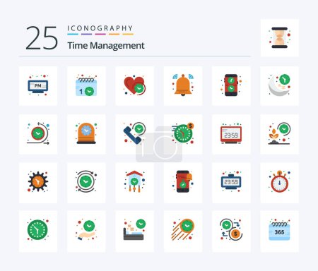 Téléchargez les illustrations : Time Management 25 Flat Color icon pack including application. signal. clock. notification. alert - en licence libre de droit