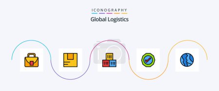 Téléchargez les illustrations : Global Logistics Line Filled Flat 5 Icon Pack Including . world. logistic. map. global - en licence libre de droit