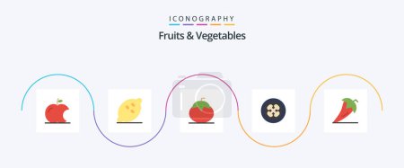 Téléchargez les illustrations : Fruits and Vegetables Flat 5 Icon Pack Including vegetarian. food. food. fajita. vegetables - en licence libre de droit