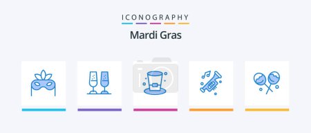 Illustration for Mardi Gras Blue 5 Icon Pack Including confectionery. trumpet. drink. noise. car. Creative Icons Design - Royalty Free Image