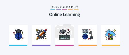 Ilustración de Online Learning Line Filled 5 Icon Pack Including grade. dictionary. study. book. literature. Creative Icons Design - Imagen libre de derechos