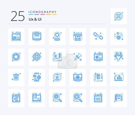 Illustration for Ux And Ui 25 Blue Color icon pack including link. case. location. creator. article - Royalty Free Image