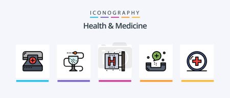 Téléchargez les illustrations : Health and Medicine Line Filled 5 Icon Pack Including fitness. call. medical. medicine. form. Creative Icons Design - en licence libre de droit