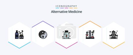 Ilustración de Alternative Medicine 25 FilledLine icon pack including tube. science. yin. flask. medicine - Imagen libre de derechos
