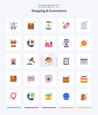 Téléchargez les illustrations : Creative Shopping And Ecommerce 25 Flat icon pack  Such As checklist. discount. bag. tag. app - en licence libre de droit