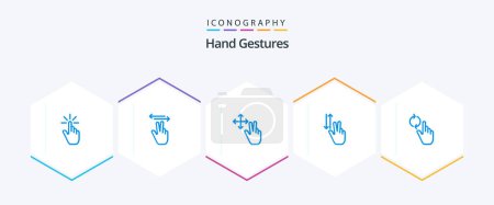 Téléchargez les illustrations : Hand Gestures 25 Blue icon pack including down. two. mobile. gestures. hold - en licence libre de droit