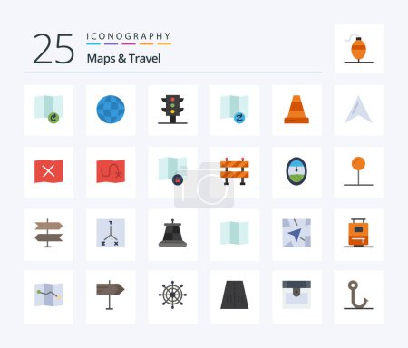 Illustration for Maps & Travel 25 Flat Color icon pack including map. pointer. sync. map. traffic - Royalty Free Image
