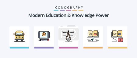 Téléchargez les illustrations : Modern Education And Knowledge Power Line Filled 5 Icon Pack Including lession. board. growth . abc. learining. Creative Icons Design - en licence libre de droit