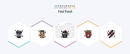 Ilustración de Fast Food 25 FilledLine icon pack including . food. cupcake. fast food. food - Imagen libre de derechos