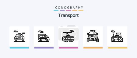 Téléchargez les illustrations : Transport Line 5 Icon Pack Including transport. bus. forklift. truck. cargo. Creative Icons Design - en licence libre de droit