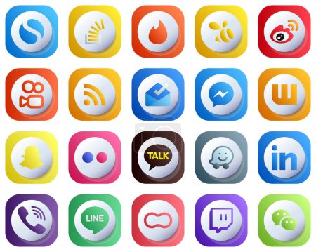 Ilustración de 20 Cute 3D Gradient Social Media Icons for Popular Brands such as fb. messenger. sina. inbox and rss icons. High-Quality and Elegant - Imagen libre de derechos