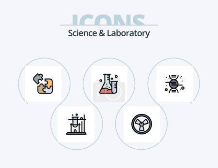 Téléchargez les illustrations : Science Line Filled Icon Pack 5 Icon Design. cell. lab. bomb. tube. science - en licence libre de droit