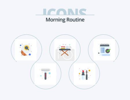 Illustration for Morning Routine Flat Icon Pack 5 Icon Design. mark. checklist. coffee. check. ironing stand - Royalty Free Image