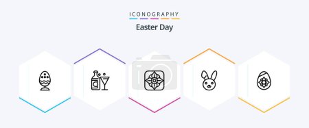 Téléchargez les illustrations : Easter 25 Line icon pack including easter egg. decoration. easter. rabbit. bynny - en licence libre de droit