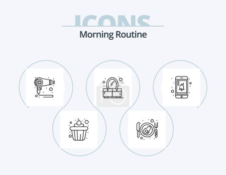 Téléchargez les illustrations : Morning Routine Line Icon Pack 5 Icon Design. sink. bathroom. coffee. morning. coffee - en licence libre de droit