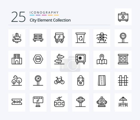 Ilustración de City Element Collection 25 Line icon pack including . transport . city . buss . - Imagen libre de derechos
