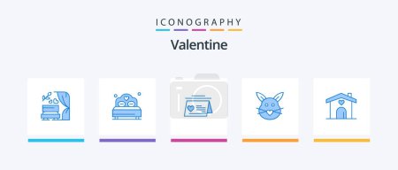 Ilustración de Valentine Blue 5 Icon Pack Including home. cute. calendar. love. rabbit. Creative Icons Design - Imagen libre de derechos