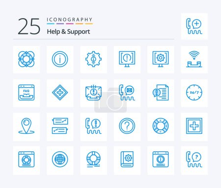 Illustration for Help And Support 25 Blue Color icon pack including productivity. device. sign. support. help - Royalty Free Image