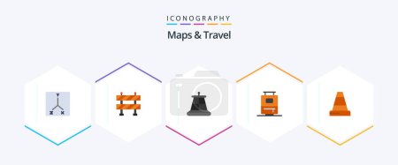 Téléchargez les illustrations : Maps and Travel 25 Flat icon pack including . bag. . construction - en licence libre de droit