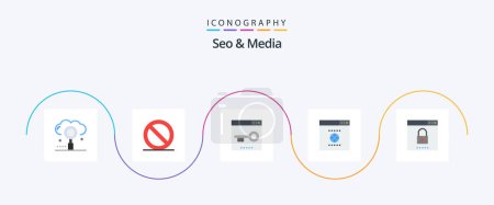 Téléchargez les illustrations : Seo and Media Flat 5 Icon Pack Including media. website. engine. seo. page - en licence libre de droit