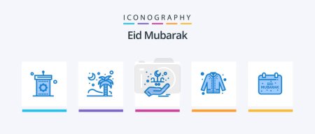 Illustration for Eid Mubarak Blue 5 Icon Pack Including shopping. coat. islamic. jacket. hand. Creative Icons Design - Royalty Free Image